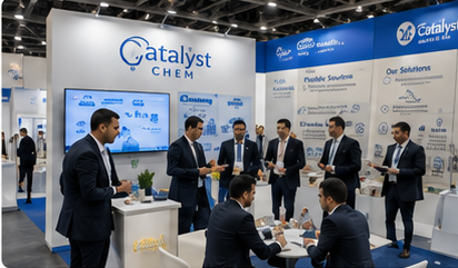Catalyst Chem exhibition booth with visitors and meetings